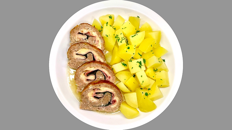 Sekaná se sýrem, šunkou a špenátem