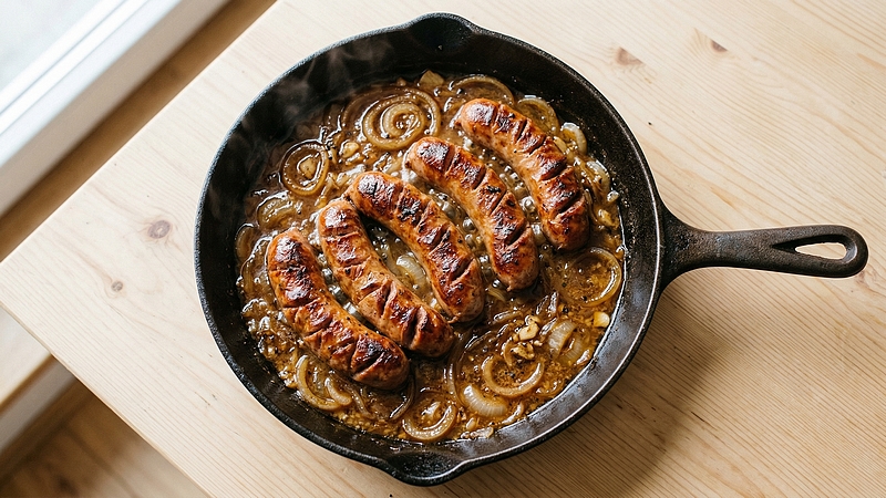 Buřty na pivu z pánve