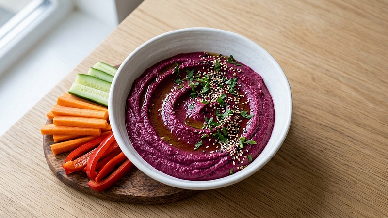 Hummus z červené řepy se zeleninou: Lahodná pomazánka s tahini a citronem
