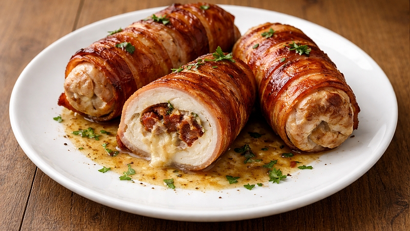 Plněné kuřecí rolky ve slanině: Šťavnatý a voňavý recept