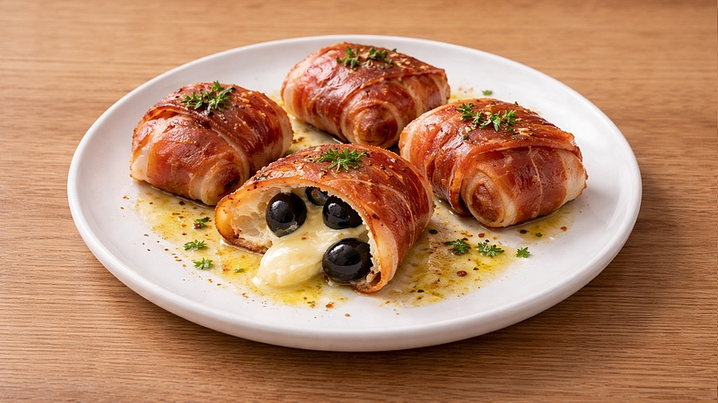 Hermelín s olivami v pršutu: Rychlý a efektní předkrm