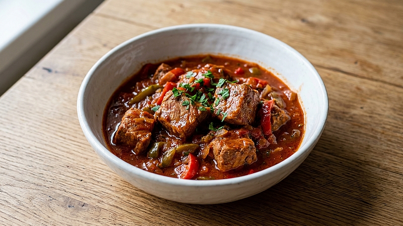 Plovdivské maso: Bulharský guláš z vepřové plece s paprikou