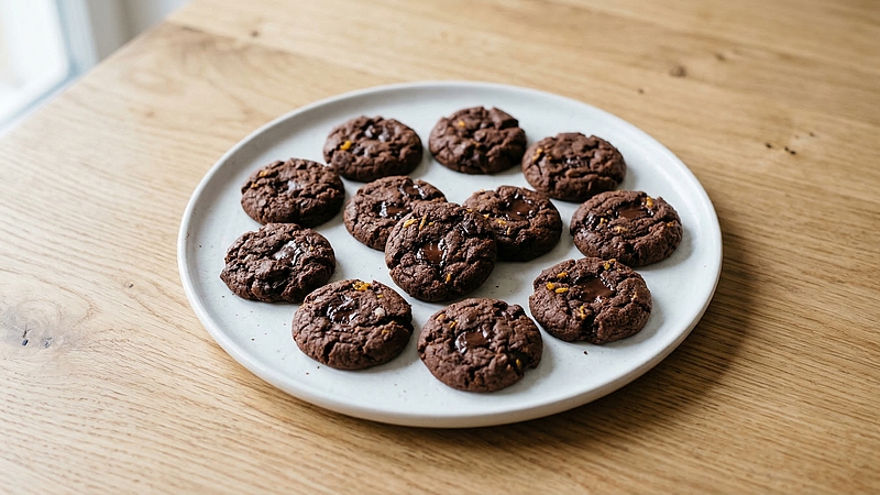 Pomerančovo-čokoládové placičky: Křehké kakaové sušenky s citrusovou vůní