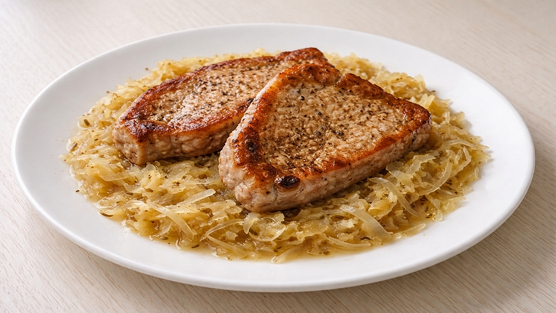 Vepřové kotlety na zelí: Šťavnaté maso s jemně dušeným zelím