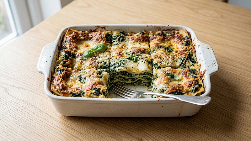 Špenátové lasagne: Vrstvené těstoviny s ricottou, mozzarellou a parmazánem