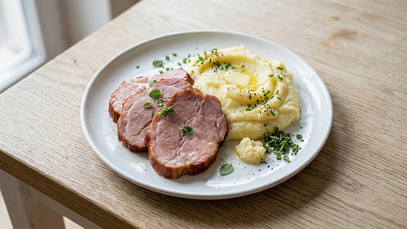 Uzené maso s bramborovou kaší: Tradiční český oběd plný poctivé chuti