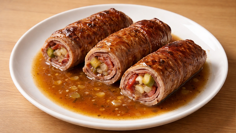 Vepřové bavorské závitky s hořčicí a slaninou