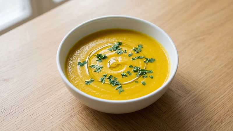Žlutá jarní polévka: Krémová zeleninová polévka s kurkumou a citronem