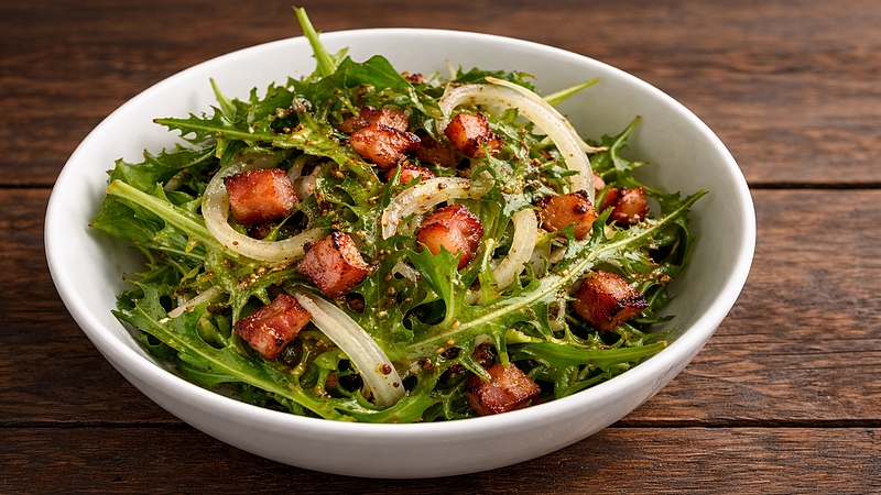 Pampeliškový salát se slaninou