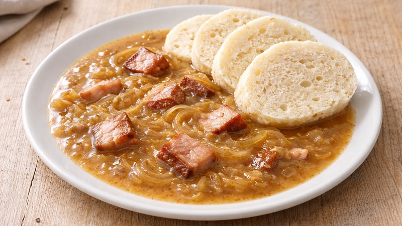 Cibulová omáčka s uzeným masem