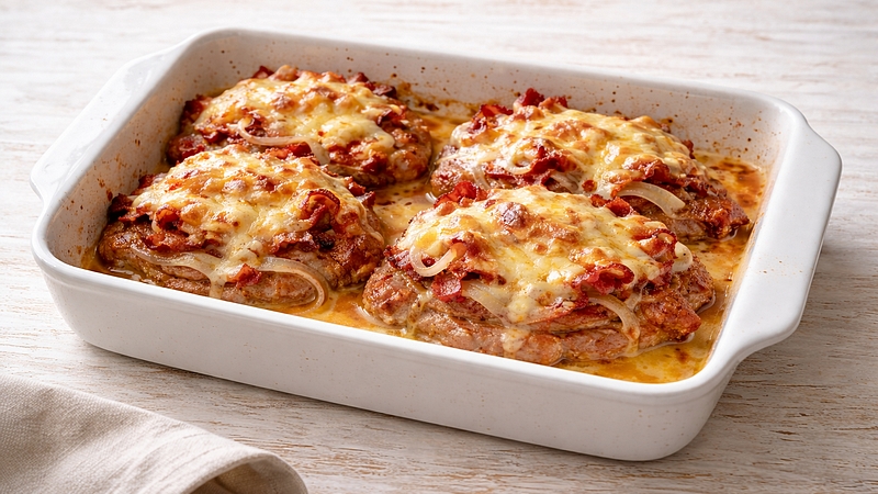 Řízkový pekáček se slaninou a sýrem