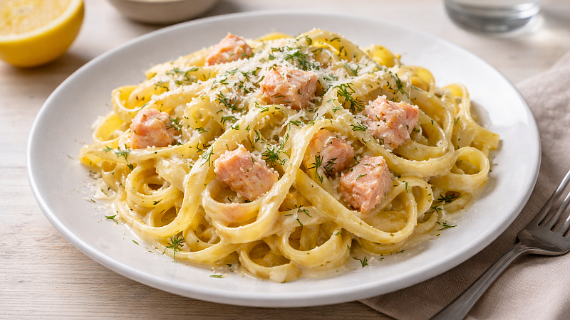 Těstoviny s lososem na citronu