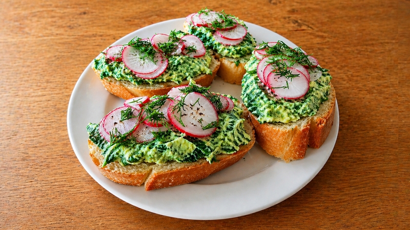 Chlebíčky s koprovo-špenátovou pomazánkou