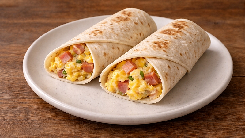 Míchaná vejce v tortille: Rychlý wrap se sýrem a šunkou