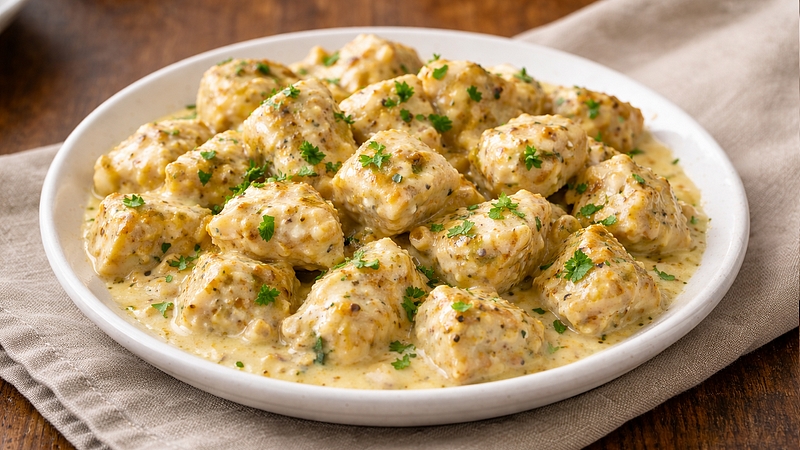 Krůtí v hořčičné omáčce: Krémové maso na pánvi