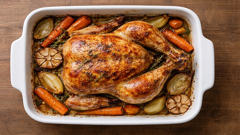 Pečené francouzské kuře na bílém víně a bylinkách