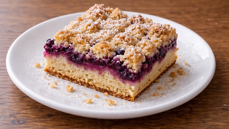 Hrnkový drobenkový koláč s mraženým ovocem