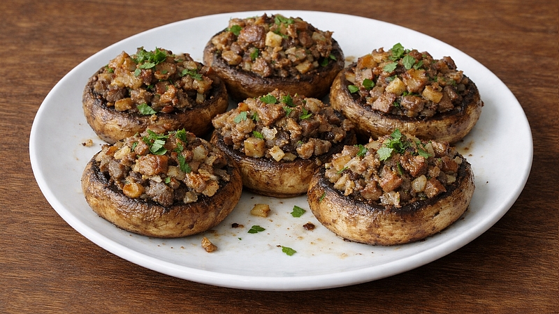 Žampiony plněné kuřecími játry: Výrazná chuť z trouby