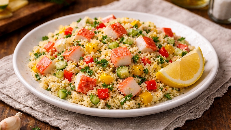 Kuskus s krabími tyčinkami: Rychlé a lehké jídlo