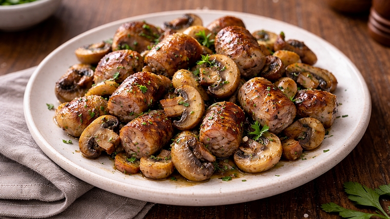 Žampiony s vinnou klobásou: Rychlá pánev plná chuti