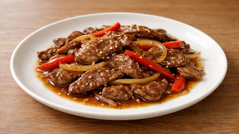 Hovězí plátky s medem: Rychlé maso na pánvi s paprikou