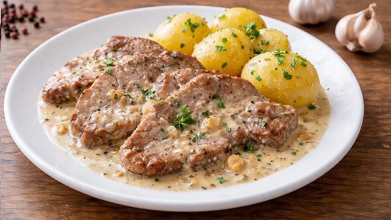 Zapečená vepřová kýta na česneku se smetanou: Šťavnaté maso z trouby