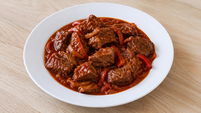 Kořeněné hovězí maso s cibulí a paprikou